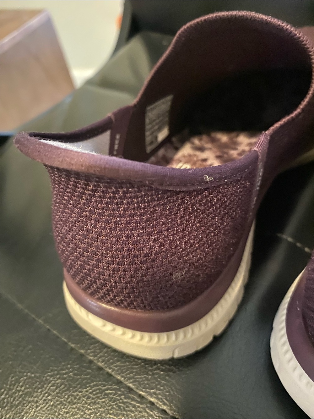 Skechers Slip-On Knit Sneakers in Plum and Cream - Picture 3 of 9